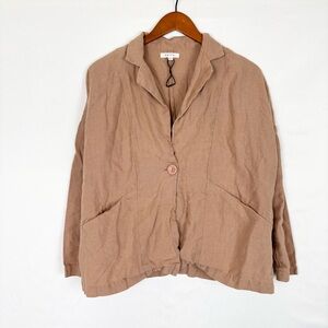 Vetta Linen Blazer Single Button Tan Brown Front Pockets